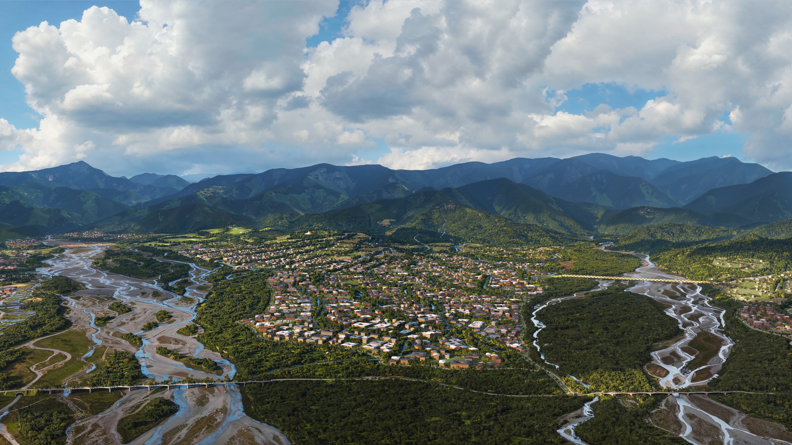 Aerial view of the new town development in Gelephu Mindfulness City